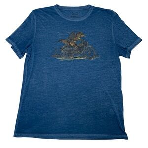 Lucky Brand Venice Burnout Stay Wild Graphic Paper Thin Blue Shirt Mens Size L